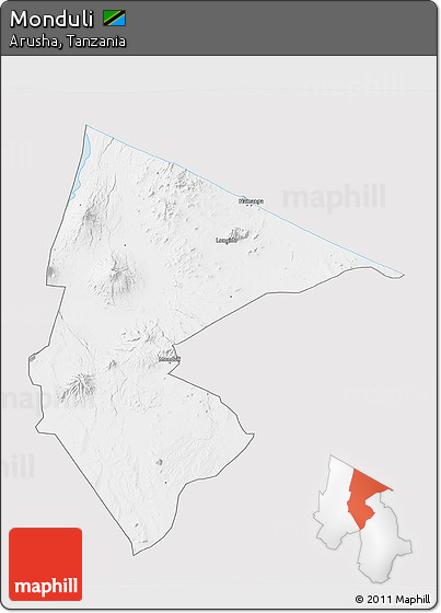 Silver Style 3D Map of Monduli, single color outside