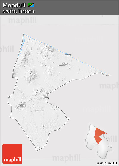 Silver Style 3D Map of Monduli, single color outside