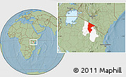 Savanna Style Location Map of Monduli, highlighted parent region, hill shading