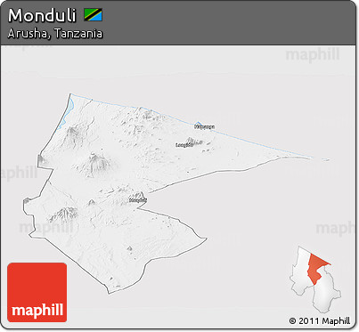 Silver Style Panoramic Map of Monduli, single color outside