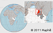Gray Location Map of Ngorongoro, highlighted country, highlighted parent region, hill shading