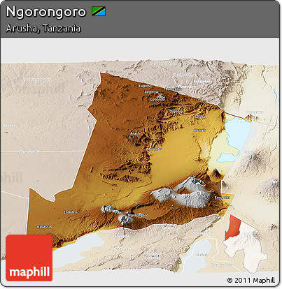 Physical Panoramic Map of Ngorongoro, lighten