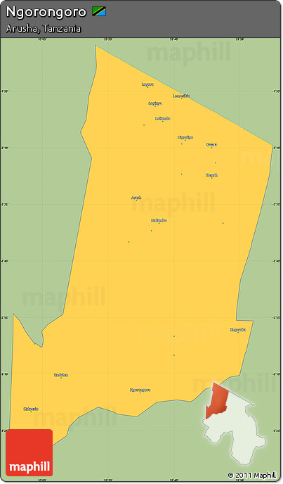 Savanna Style Simple Map of Ngorongoro, single color outside