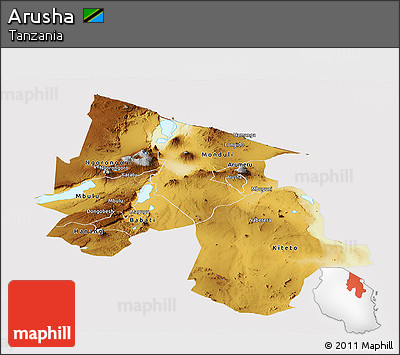 Physical Panoramic Map of Arusha, cropped outside