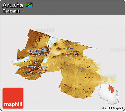 Physical Panoramic Map of Arusha, cropped outside