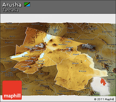 Physical Panoramic Map of Arusha, darken