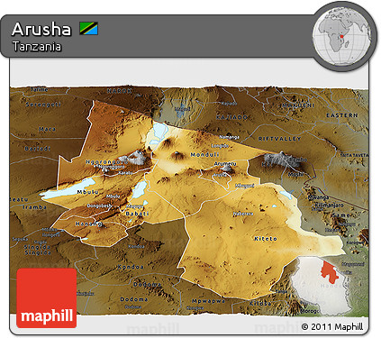 Physical Panoramic Map of Arusha, darken