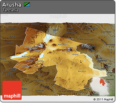 Physical Panoramic Map of Arusha, darken