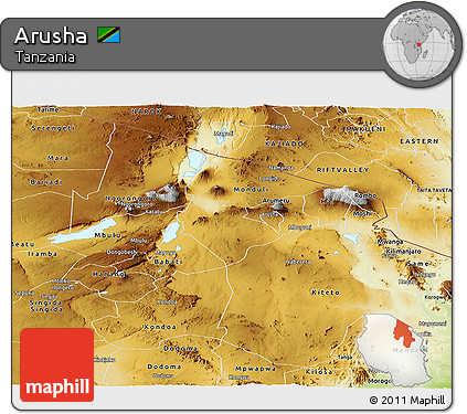 Physical Panoramic Map of Arusha