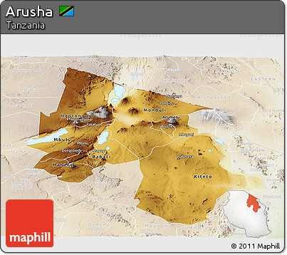Physical Panoramic Map of Arusha, lighten
