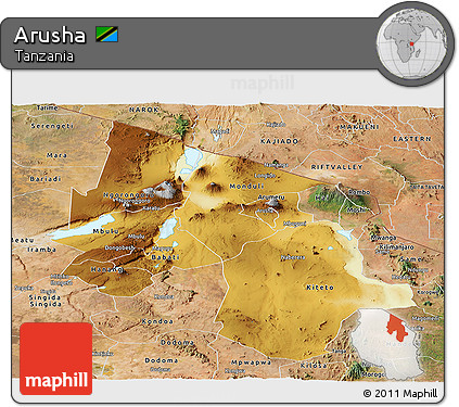 Physical Panoramic Map of Arusha, satellite outside