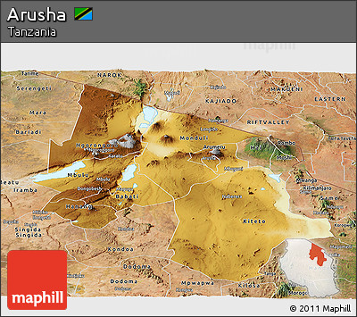 Physical Panoramic Map of Arusha, satellite outside