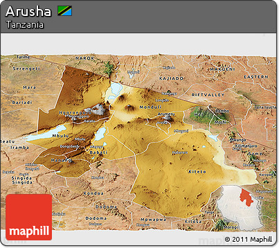 Physical Panoramic Map of Arusha, satellite outside