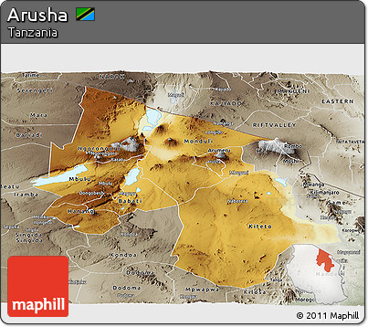 Physical Panoramic Map of Arusha, semi-desaturated