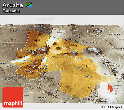 Physical Panoramic Map of Arusha, semi-desaturated