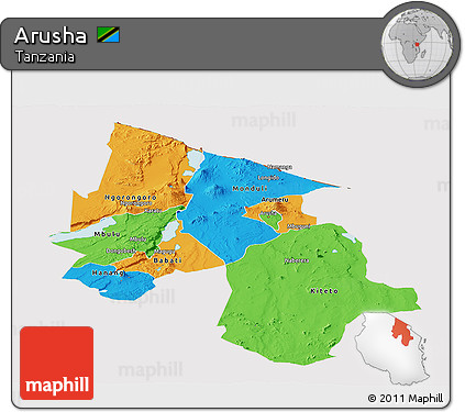 Political Panoramic Map of Arusha, cropped outside