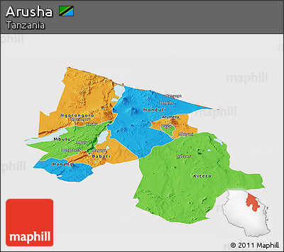 Political Panoramic Map of Arusha, cropped outside