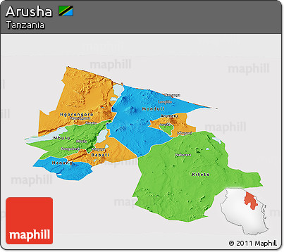 Political Panoramic Map of Arusha, cropped outside