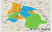 Political Panoramic Map of Arusha, shaded relief outside