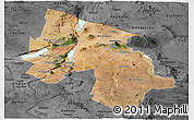 Satellite Panoramic Map of Arusha, darken, desaturated