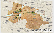 Satellite Panoramic Map of Arusha, shaded relief outside
