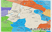 Shaded Relief Panoramic Map of Arusha, political shades outside