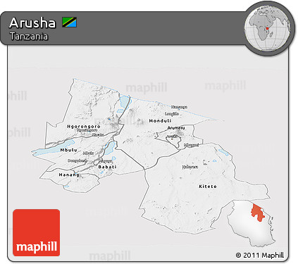 Silver Style Panoramic Map of Arusha, single color outside