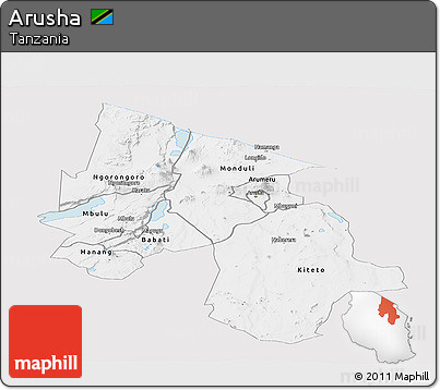 Silver Style Panoramic Map of Arusha, single color outside