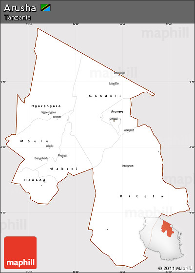 Classic Style Simple Map of Arusha, cropped outside