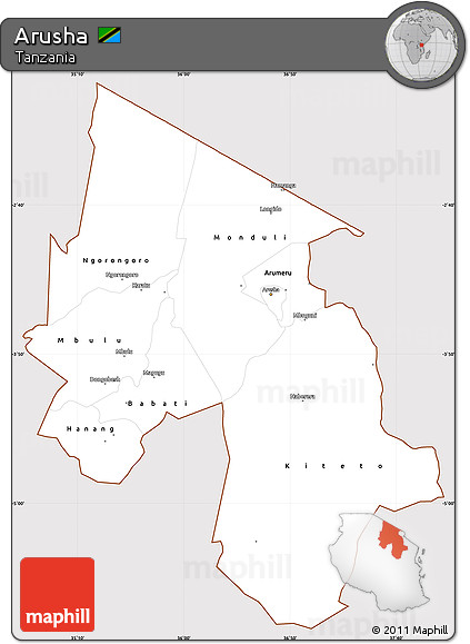 Classic Style Simple Map of Arusha, cropped outside