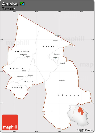 Classic Style Simple Map of Arusha, cropped outside