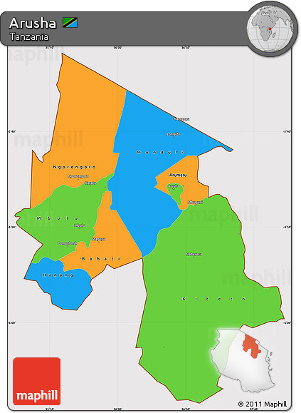 Political Simple Map of Arusha, cropped outside