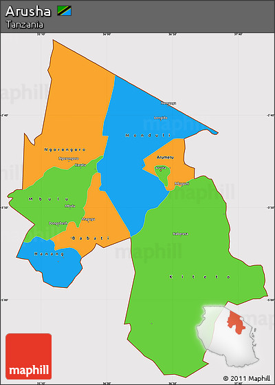 Political Simple Map of Arusha, cropped outside