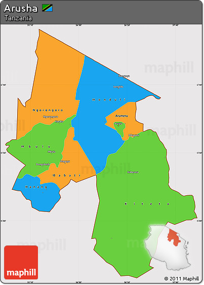 Political Simple Map of Arusha, cropped outside