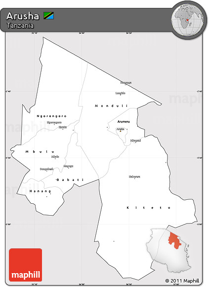 Silver Style Simple Map of Arusha, cropped outside