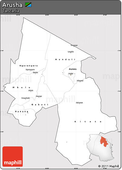 Silver Style Simple Map of Arusha, cropped outside