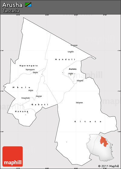 Silver Style Simple Map of Arusha, cropped outside