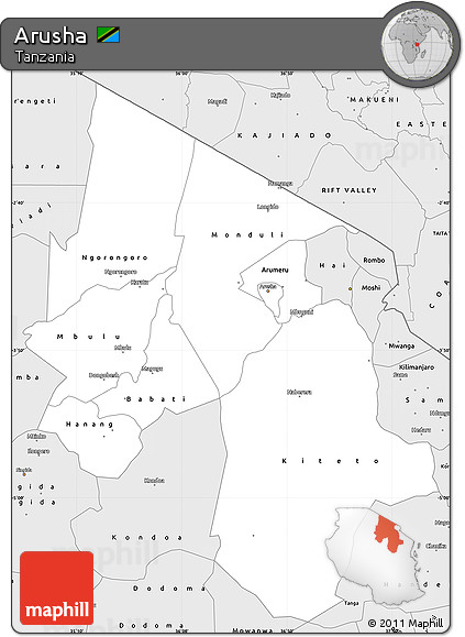 Silver Style Simple Map of Arusha