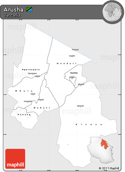 Silver Style Simple Map of Arusha, single color outside