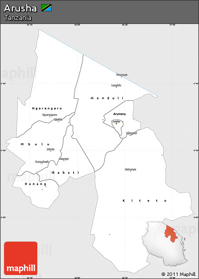 Silver Style Simple Map of Arusha, single color outside
