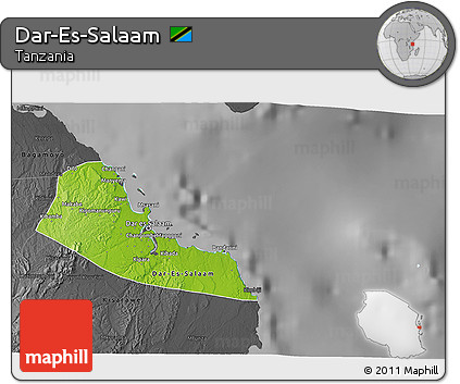 Physical 3D Map of Dar-Es-Salaam, darken, desaturated