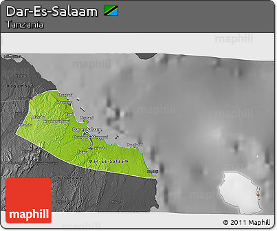 Physical 3D Map of Dar-Es-Salaam, darken, desaturated
