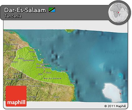 Physical 3D Map of Dar-Es-Salaam, satellite outside