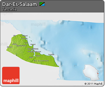 Physical 3D Map of Dar-Es-Salaam, single color outside