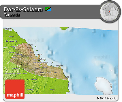 Satellite 3D Map of Dar-Es-Salaam, physical outside