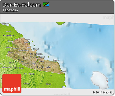 Satellite 3D Map of Dar-Es-Salaam, physical outside