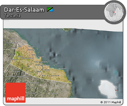Satellite 3D Map of Dar-Es-Salaam, semi-desaturated