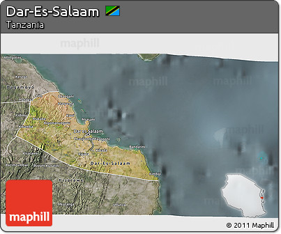 Satellite 3D Map of Dar-Es-Salaam, semi-desaturated