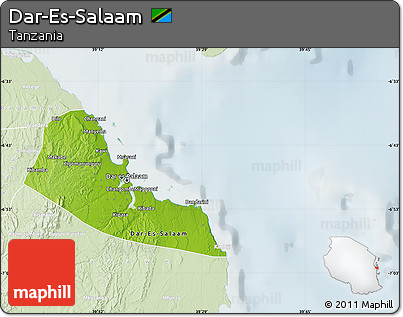 Physical Map of Dar-Es-Salaam, lighten