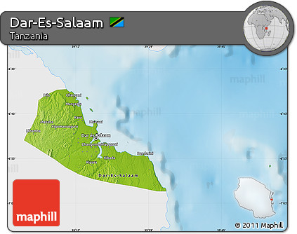 Physical Map of Dar-Es-Salaam, single color outside